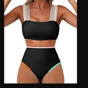 Herseas Brand NWOT Size Medium Black Wide Strap 2 piece High Waisted Bikini